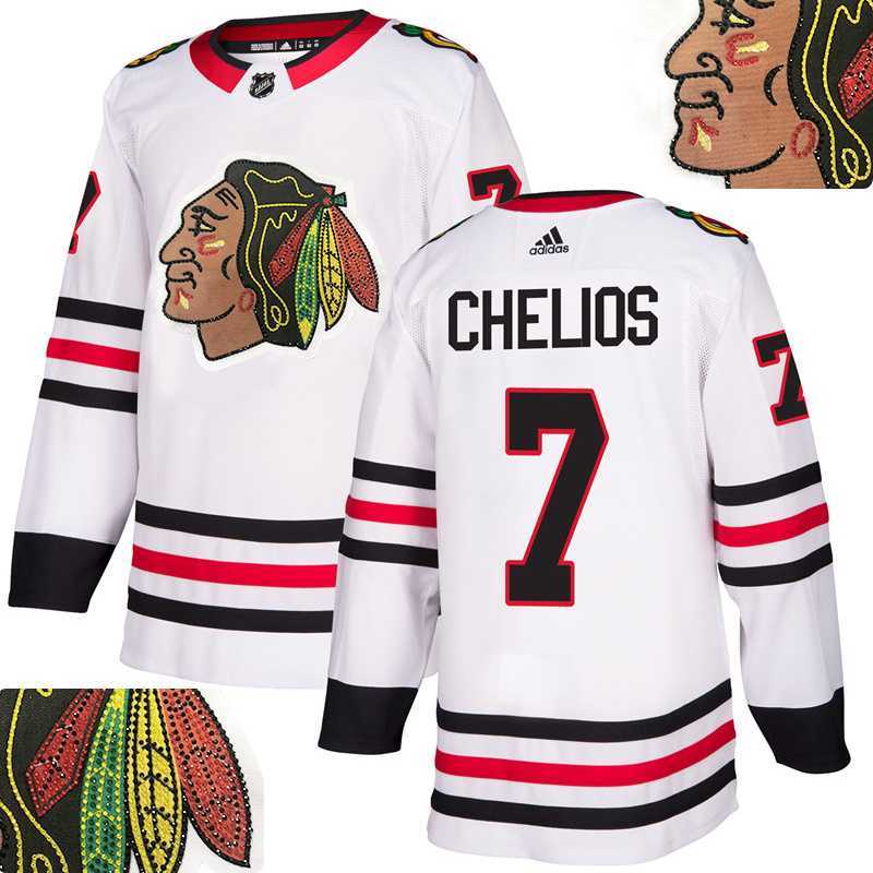 Blackhawks #7 Chelios White With Special Glittery Logo Adidas Jersey,We sell and wholesale Blackhawks #7 Chelios White With Special Glittery Logo Adidas Jersey on line form chian!